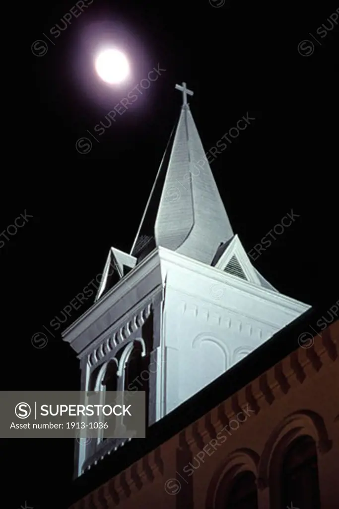 Moon rise over the First United Methodist Church in Huntsville Alabama