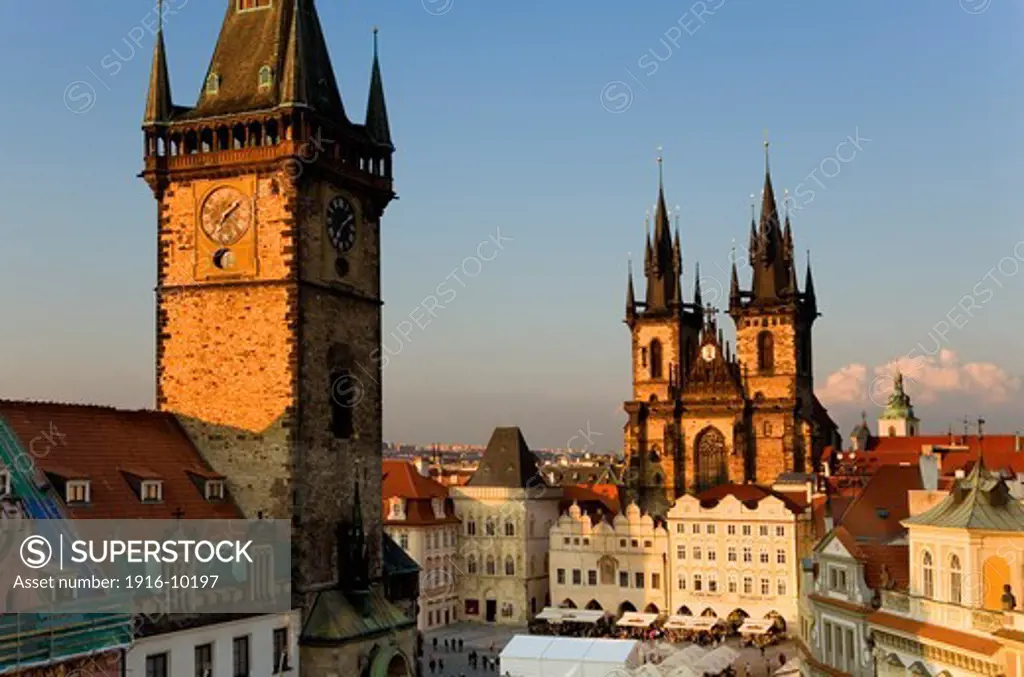 The Old town square with Old Town Councilhouse and the Tyn church.Prague. Czech Republic