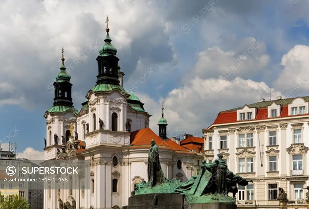 St. Nicholas Church and Jan Hus monument in Old Town Square.Prague. Czech Republic
