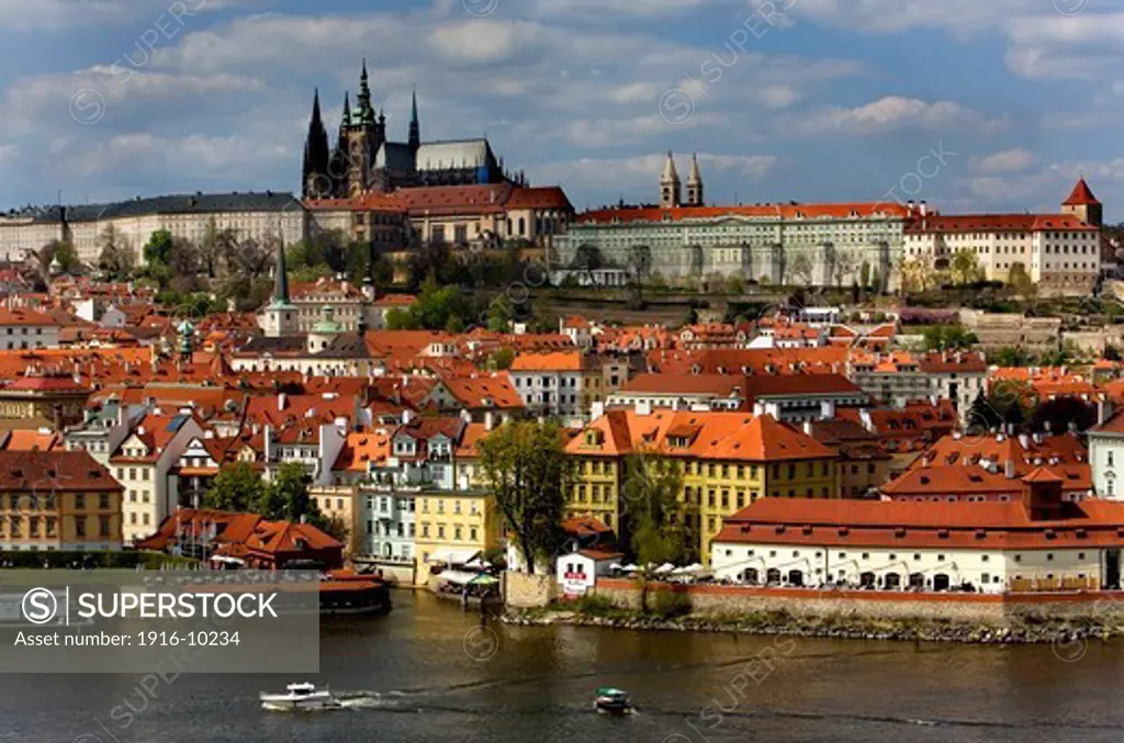 Vitus Cathedral, Prague Castle, Vltava River .Prague. Czech Republic