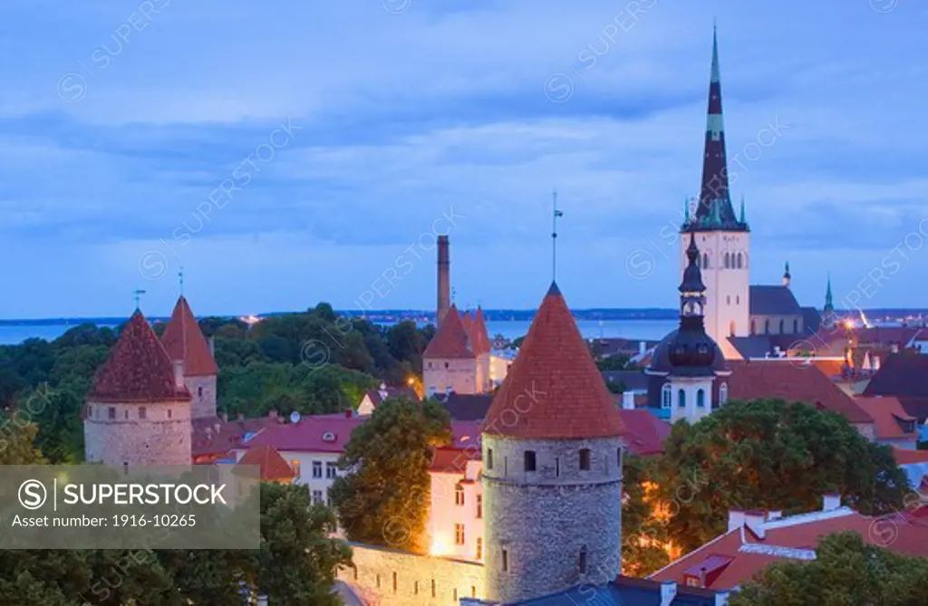 elevated view with St Olaf's Church from Toompea district,Tallinn, Estonia