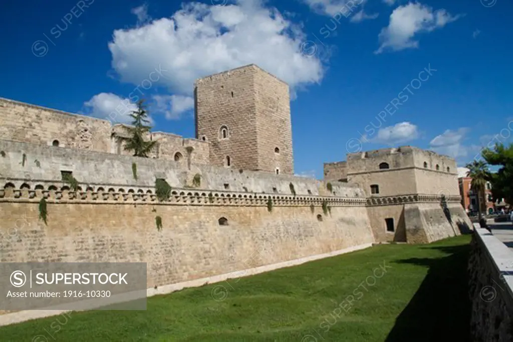 Castello Normanno-Svevo built by Frederick II in the 13th century with its now dry moat.Bari,Puglia,Italy