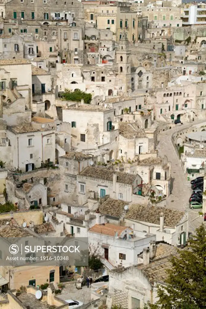 Matera is built on the slope of a mountain with many of the houses partly dug into the stone and know as sassi, a UNESCO World Heritage site.Matera,Basicilata,Italy