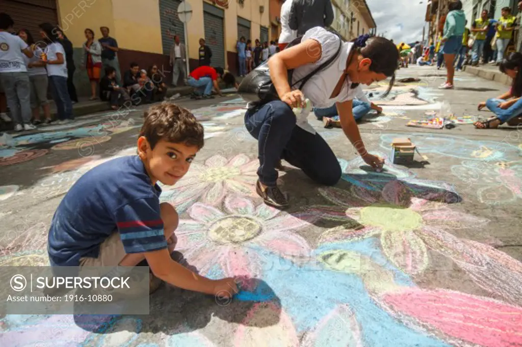 Carnival of Blacks and Whites, Colombian traditional festival. It's celebrated from 2 to 7 January of each year. Rainbow in the Asphalt, Pre-Carnival, drawings asphalt made ""with colored chalk.