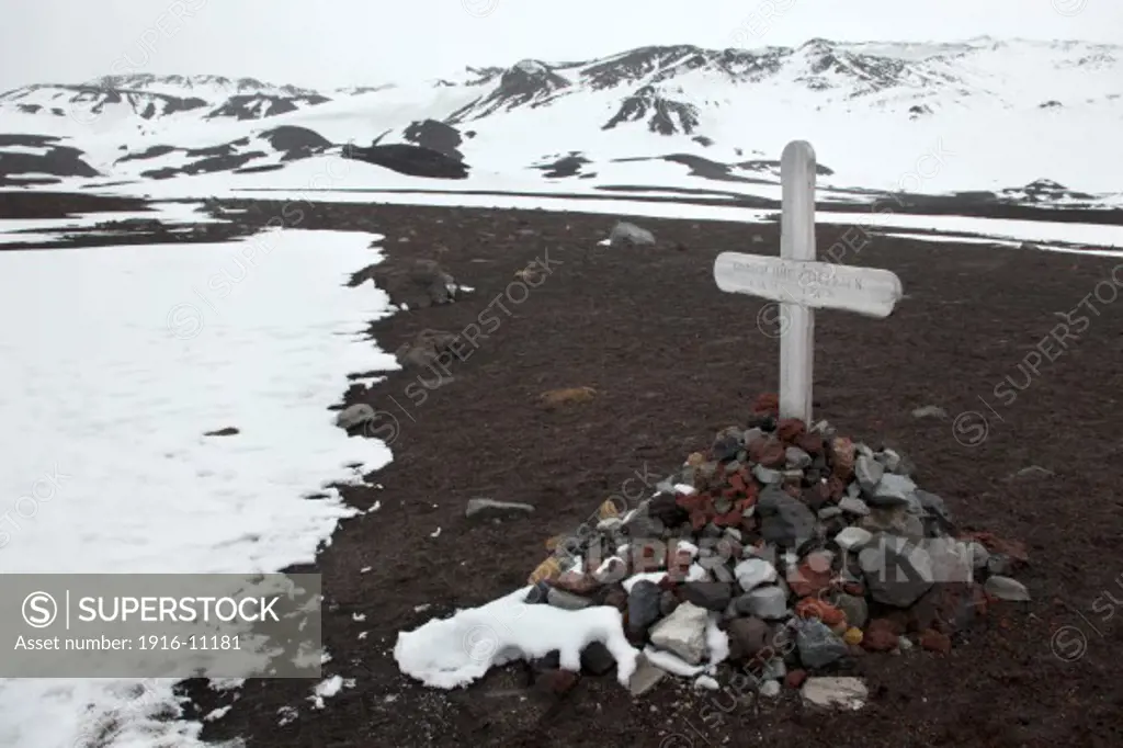 Grave marker at abandoned whaling station. Antarctica Deception Island