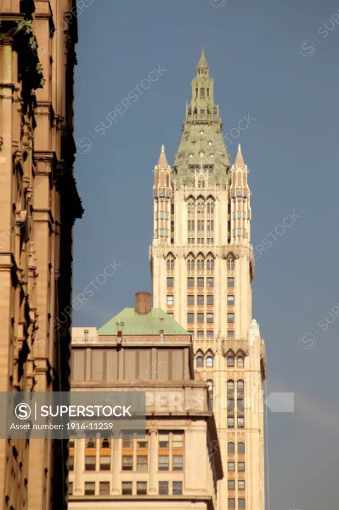 Woolworth Building view from corner of Broadway and Exchange Place, New York NY