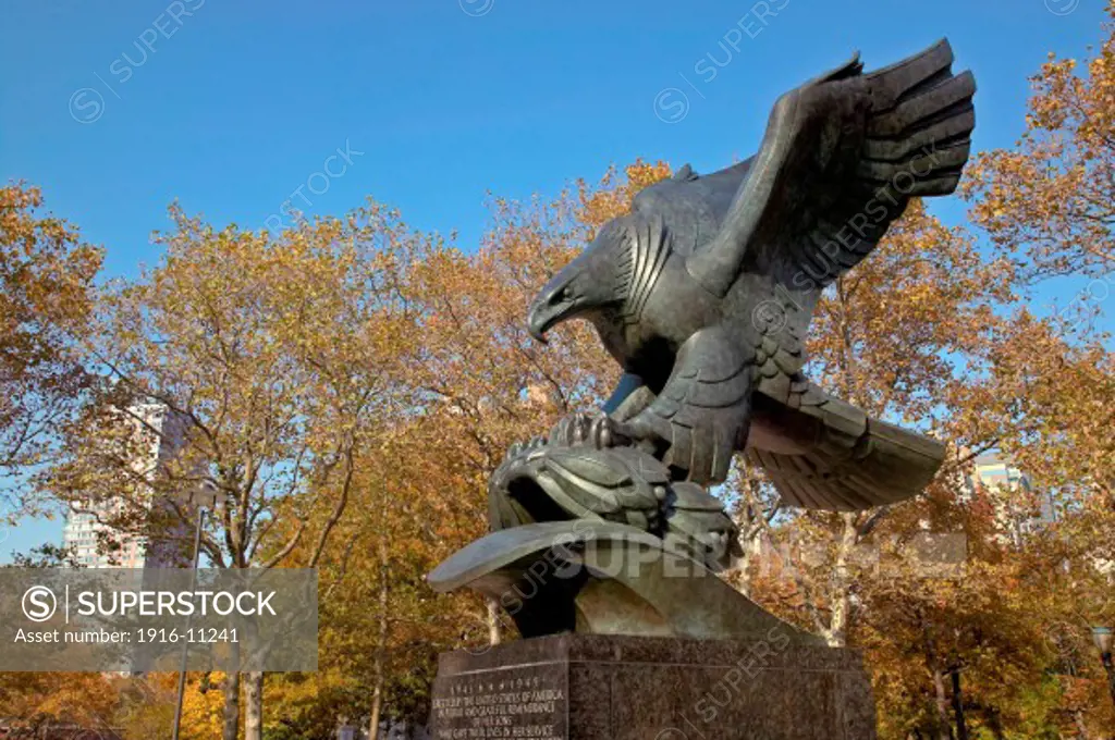 Bronze Eagle at the American Battle Monument in Battery Park, New York NY
