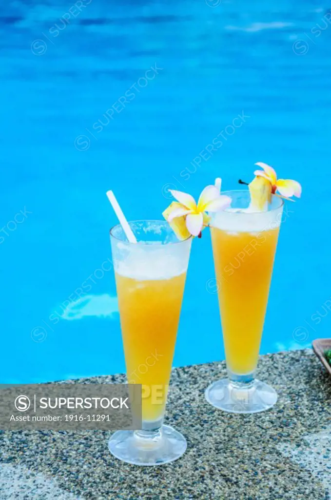 Poolside tropical drinks at Matangi Private Island Resort, Fiji