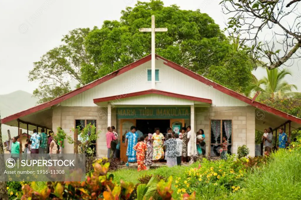 Sunday service at Maria Tubu Imakulata Church in Navala Village, northern highlands of Viti Levu Island, Fiji.
