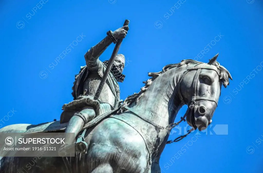 Felipe III Monument Detail in Plaza Mayor, Madrid, Spain