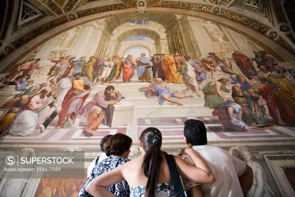Vatican, Vatican city, Vatican museums, Visitors in front of Raphael's School of Athens painting