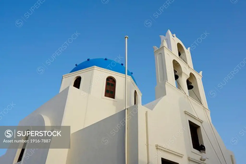 Low angle view of a church in Oia, Santorini, Greece