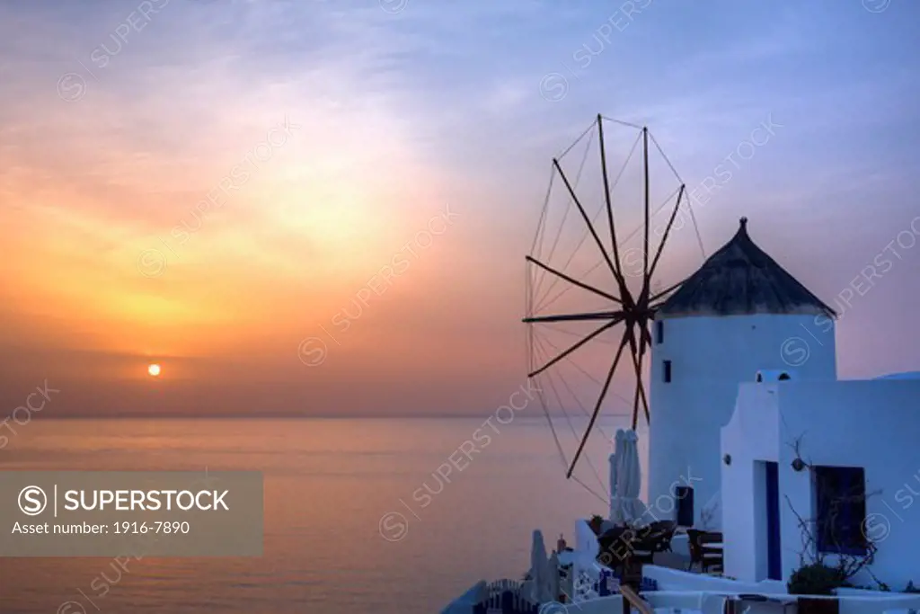 Windmill at sunset, Oia, Santorini, Greece