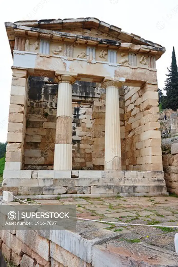 Facade of the Athenian Treasury, Sanctuary of Apollo, Delphi, Greece