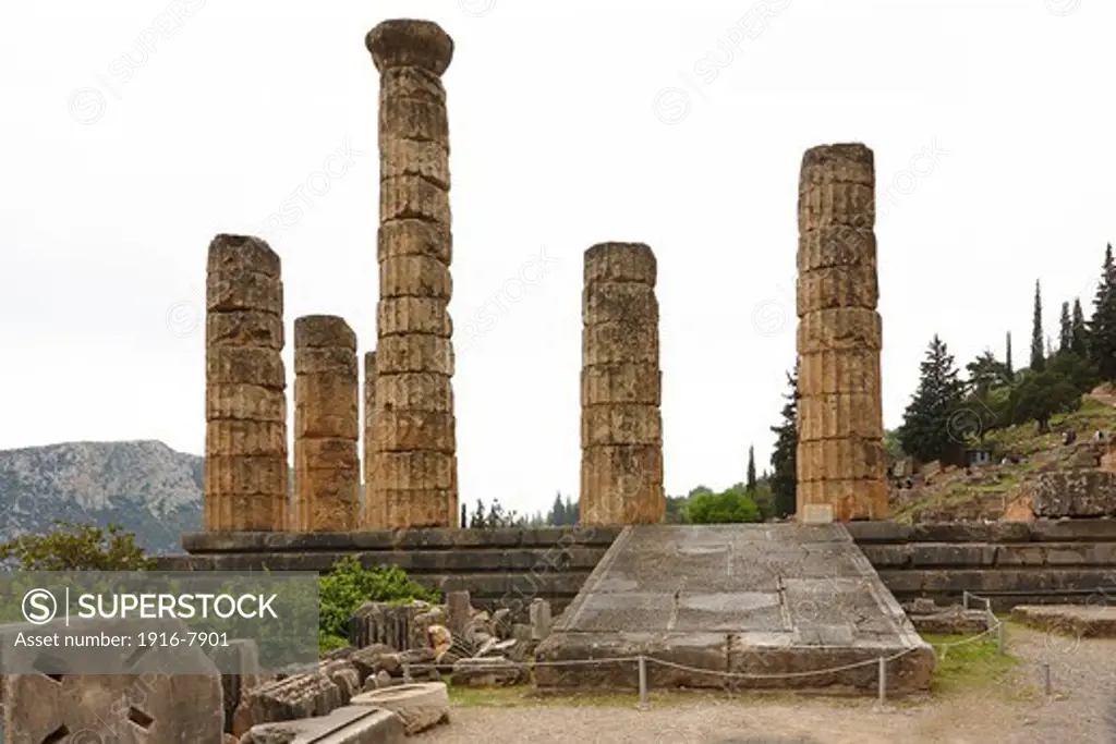 Doric columns of the Temple of Apollo, Sanctuary of Apollo, Delphi, Greece