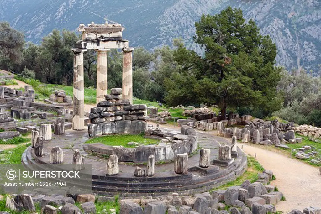 Detailed view of the Tholos from above, Sanctuary of Athena, Delphi, Greece