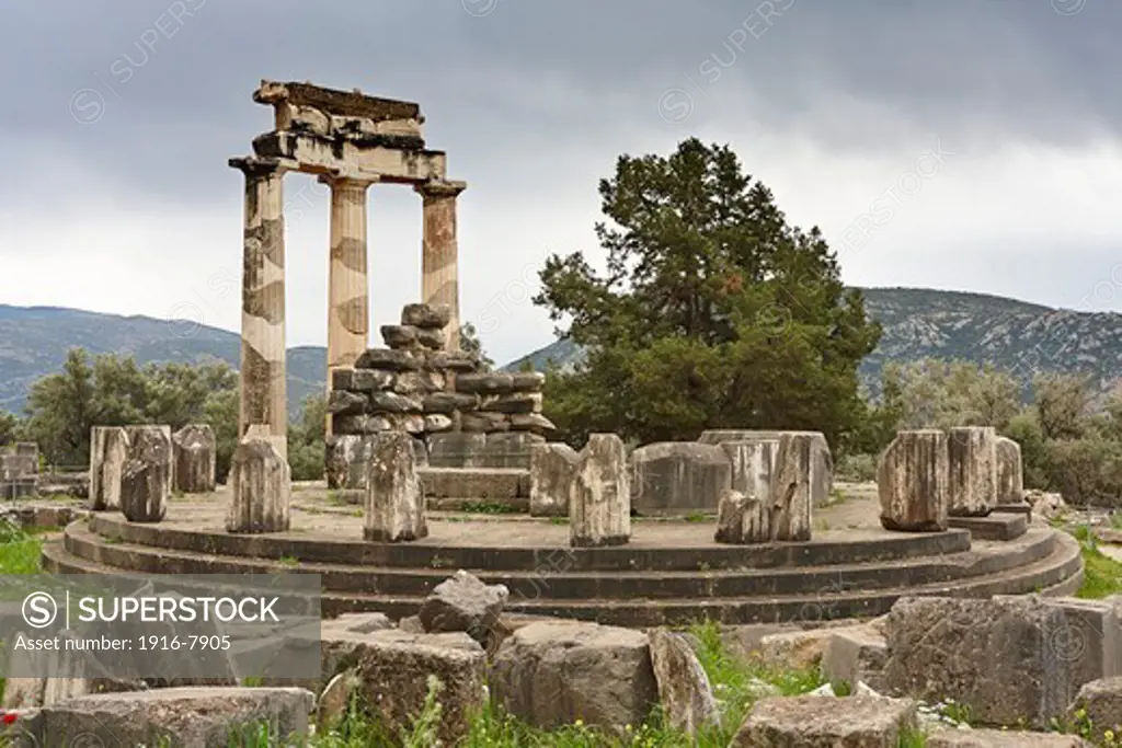 Detailed view of the Tholos, Sanctuary of Athena, Delphi, Greece