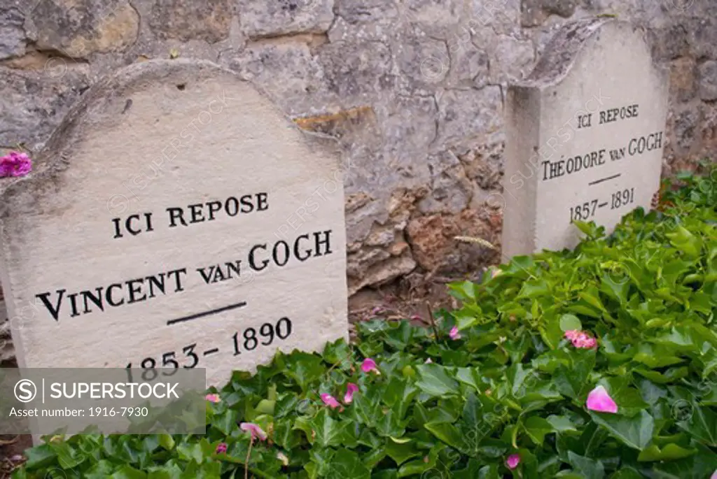 France, Auvers-sur-Oise, Tombstone of Vincent Van Gogh, where Van Gogh did a lot of his work and where he is buried