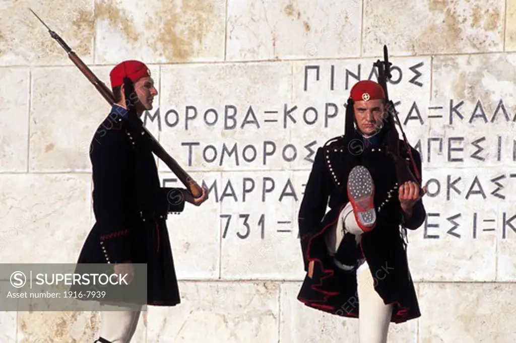 Athens Greece.Changing the guard  at the unknow soldiesr's monument