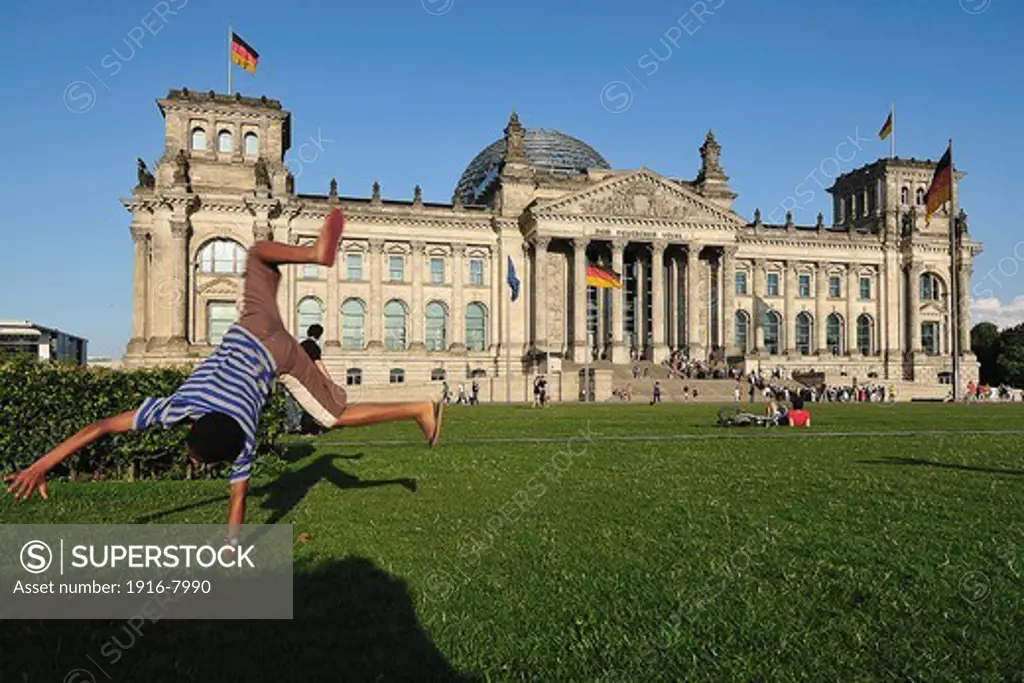 Germany, Berlin. On the lawn of the Reichstag