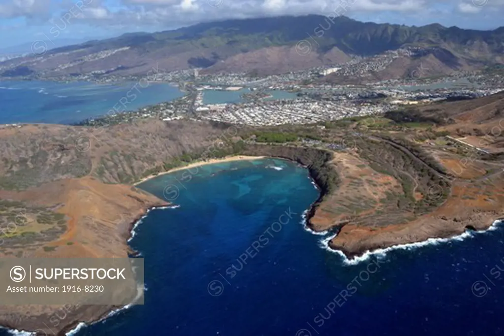Aerial view of Hanauma Bay, Oahu, Hawaii, USA