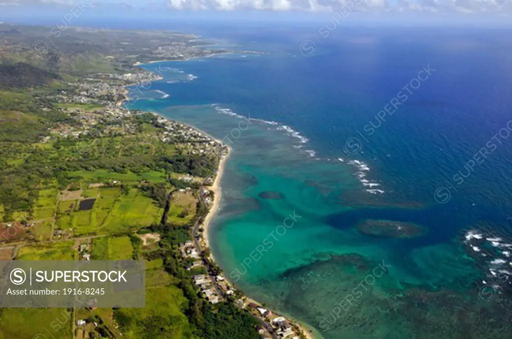 Aerial view of the Hauula neighborhood, Oahu, Hawaii, USA