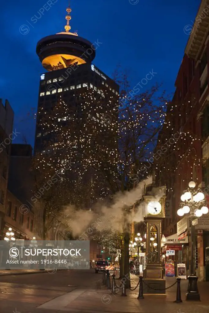 The Steam clock of Gastown and the Harbour Centre Harbour Centre is a notable skyscraper in the central business district of Downtown Vancouver, British Columbia, Canada. The 'Lookout' tower atop the office building makes it one of the tallest structures in Vancouver and a prominent landmark on the city's skyline.