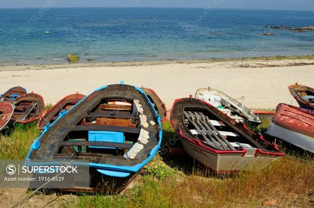 Traditional fishing boats in the beach. Vigo, Galicia, Spain