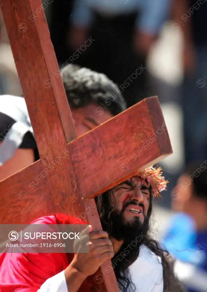 Good Friday, The Crucifixion. Catolic celebration of the Holly Week. The death of Jesus on the cross represented in San Luis Potosi, Mexico.