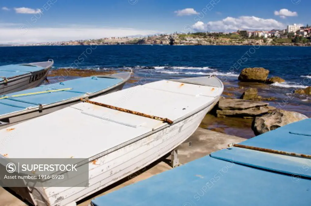 Boats alongside the coastline of Bondi Beach