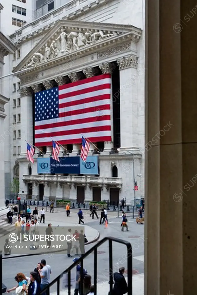 Financial District. new york stock exchange. Wall St at Broad St,New York City, USA