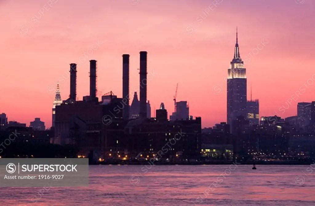 Skyline of Manhattan with Empire state building, from East River,New York City, USA