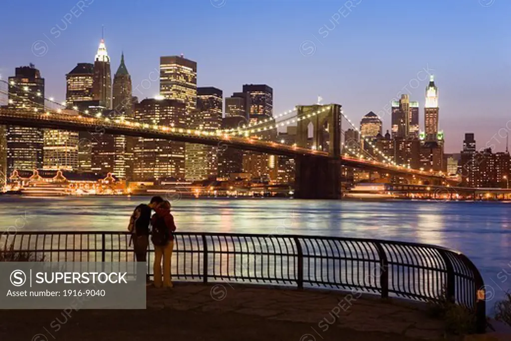 Brooklyn bridge and Downtown.New York City, USA