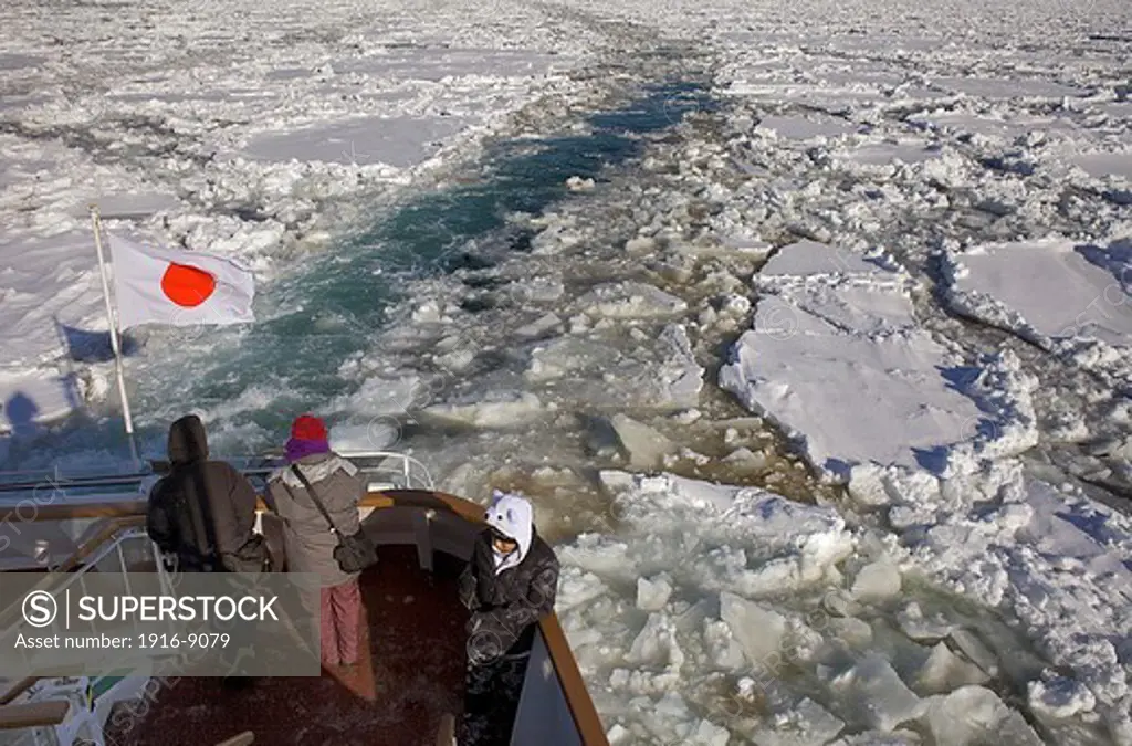 Frozen sea from sightseeing icebreaker, Aurora ship 1,Abashiri, Hokkaido,Japan