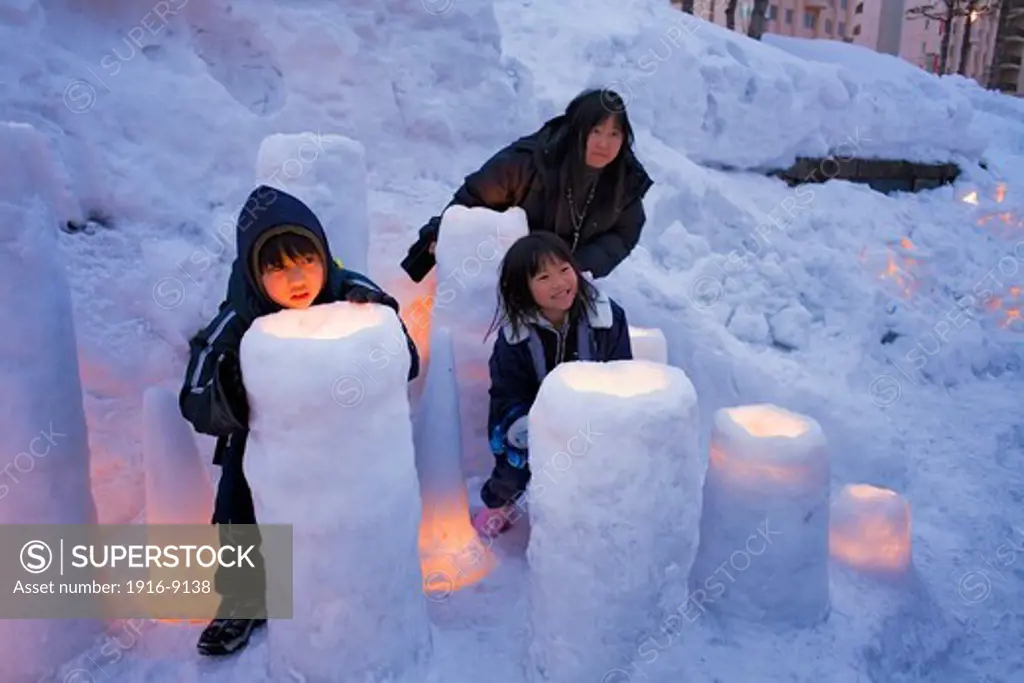 Tourists,Snow festival,Otaru Yuki-akari-no-michi,Otaru,Hokkaido,Japan