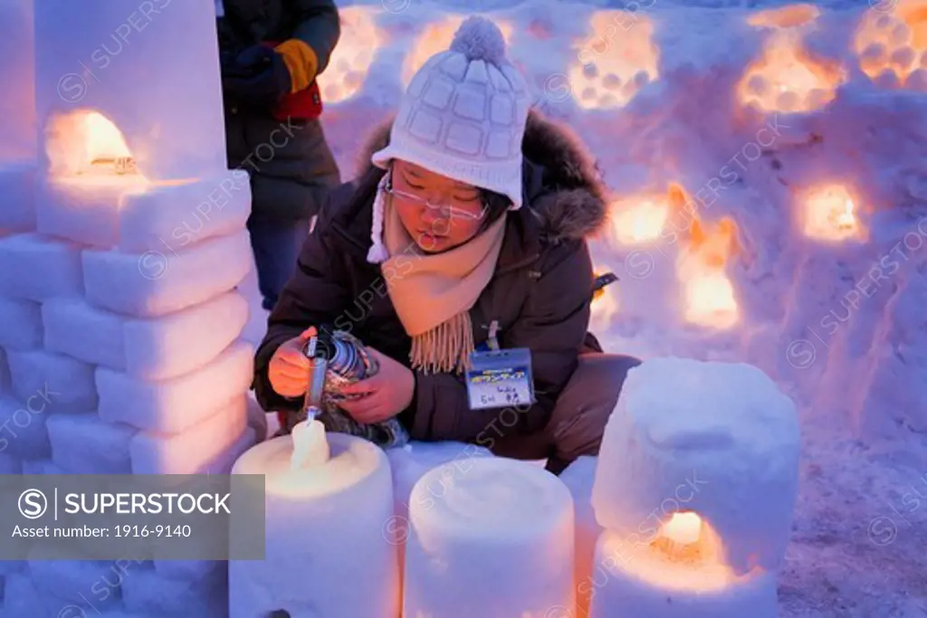 Preparing the Snow festival,Otaru Canal,Otaru Yuki-akari-no-michi,Otaru,Hokkaido,Japan