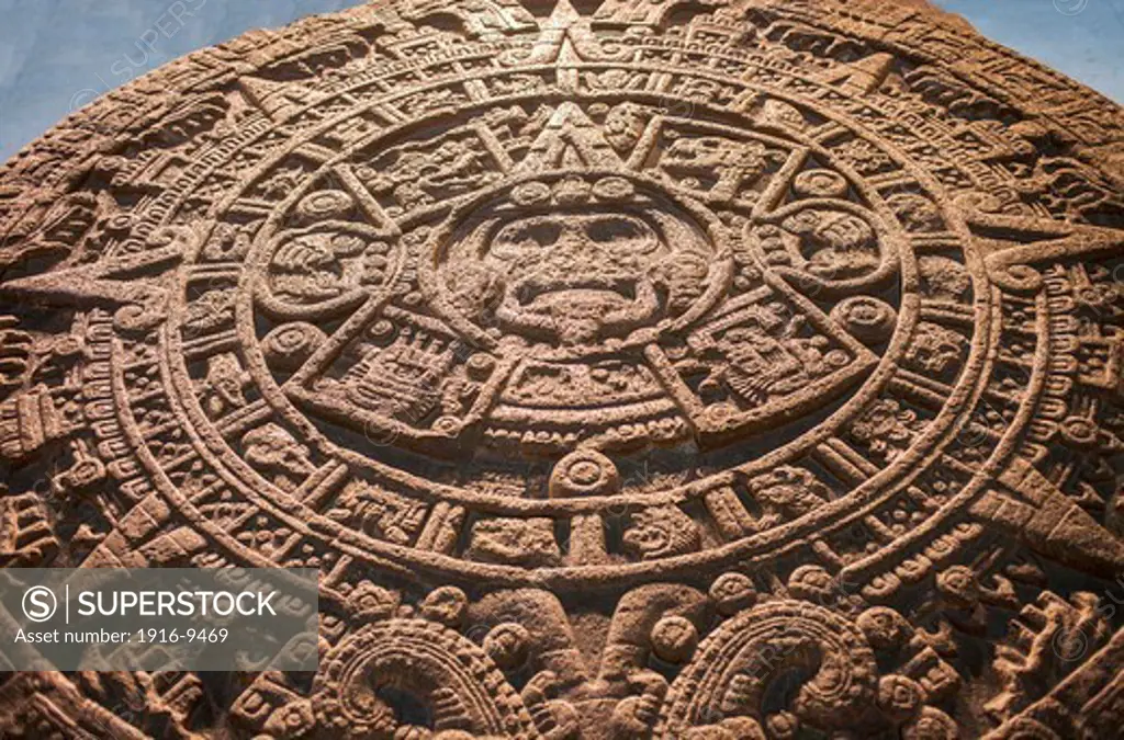 'Piedra del Sol' (Stone of the Sun), Aztec civilization, National Museum of Anthropology. Mexico City. Mexico