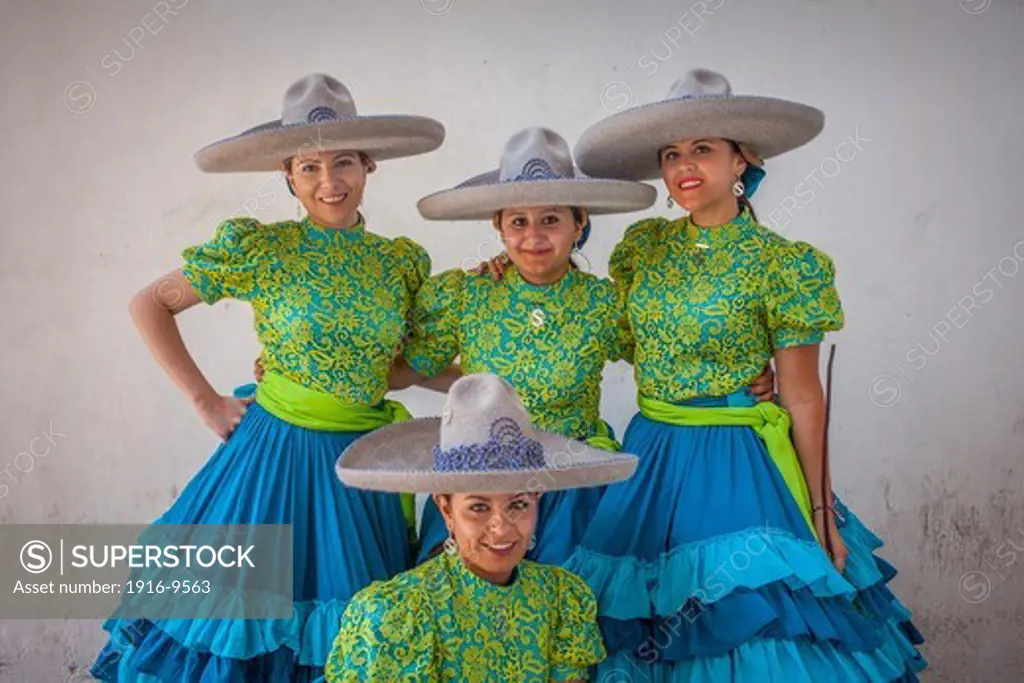 Escaramuzas. A charreada Mexican rodeo at the Lienzo Charro Zermeno, Guadalajara, Jalisco, Mexico