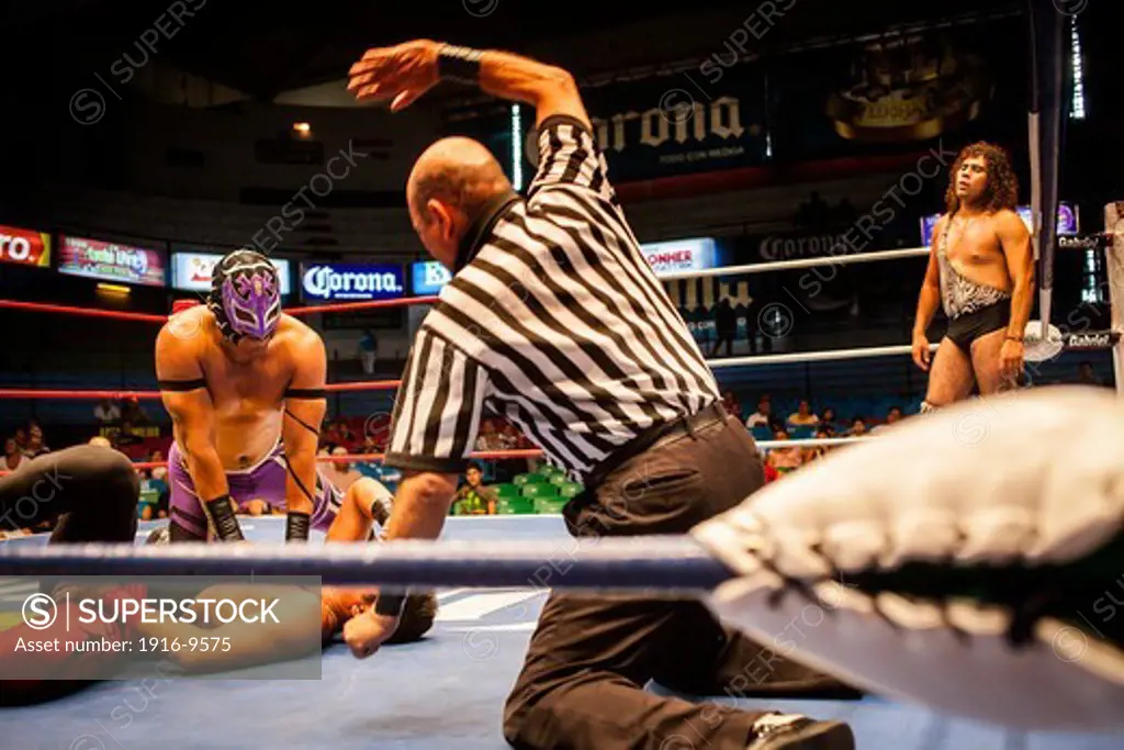 Wrestlers perform in a Lucha Libre event in Guadalajara Arena Coliseo,Guadalajara, Jalisco, Mexico
