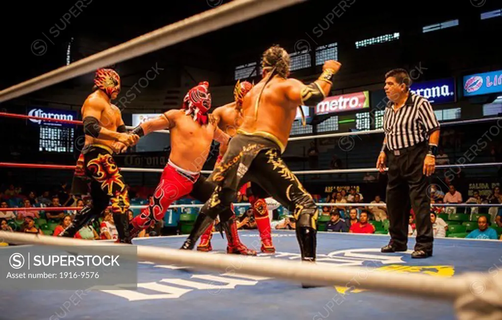 Wrestlers perform in a Lucha Libre event in Guadalajara Arena Coliseo,Guadalajara, Jalisco, Mexico