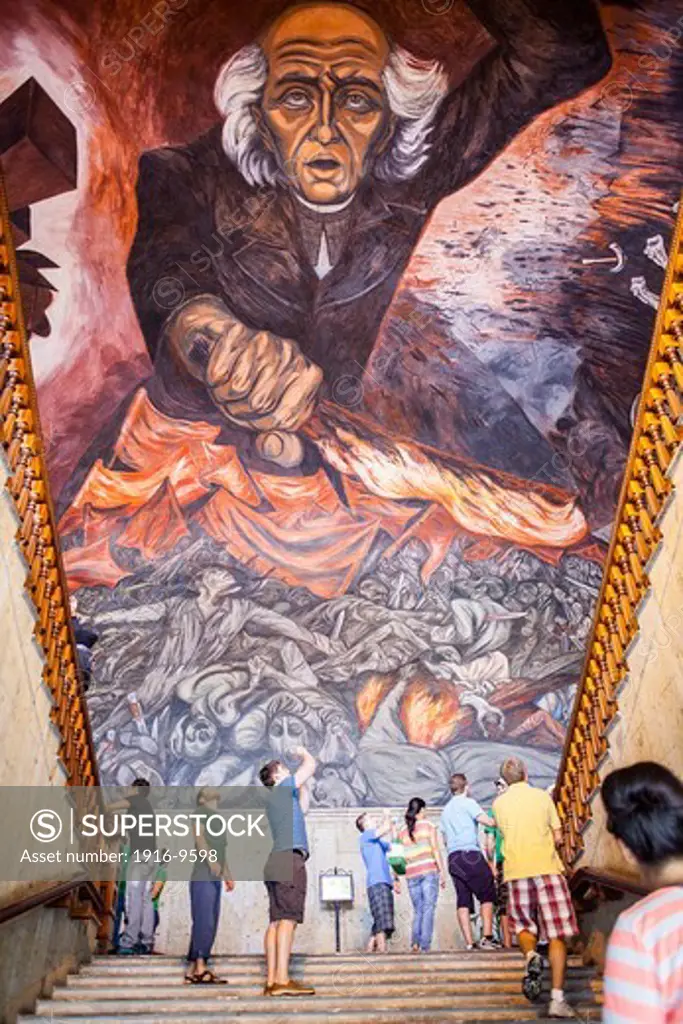 'Hidalgo' mural painting by JosÌ© Clemente Orozco over the main staircase of the Government Palace, Guadalajara. Jalisco, Mexico