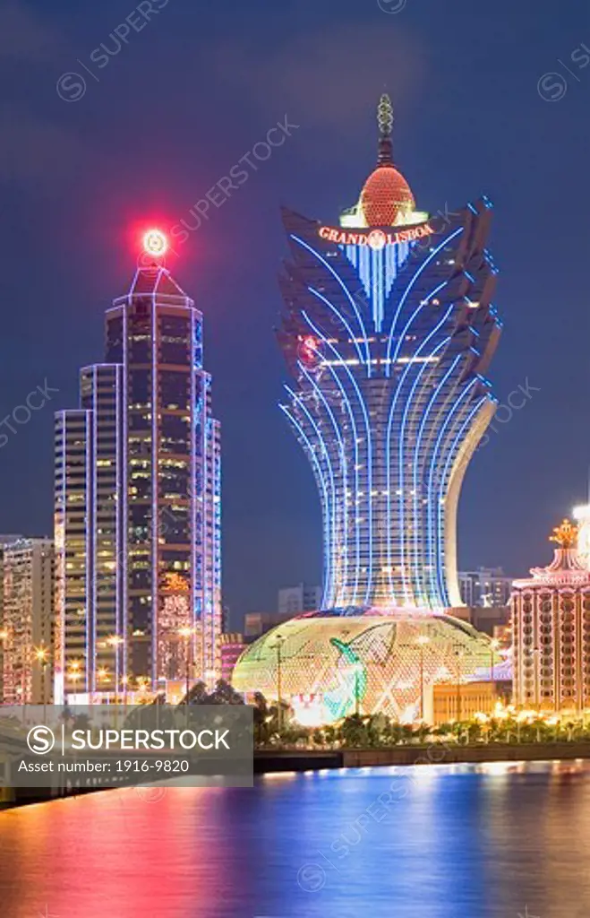 City Skyline with Bank of China Building and Grand Lisboa Hotel-Casino,Macau,China