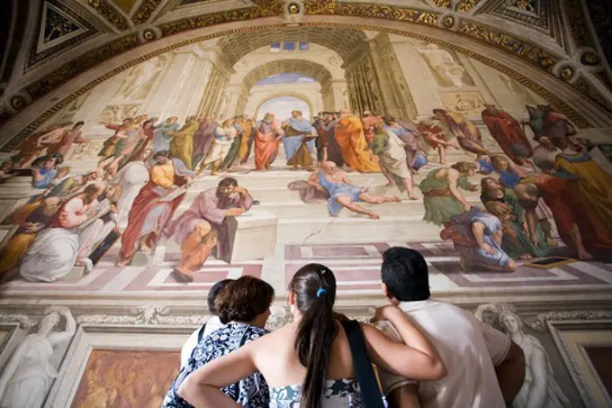 Vatican, Vatican city, Vatican museums, Visitors in front of Raphael's School of Athens painting