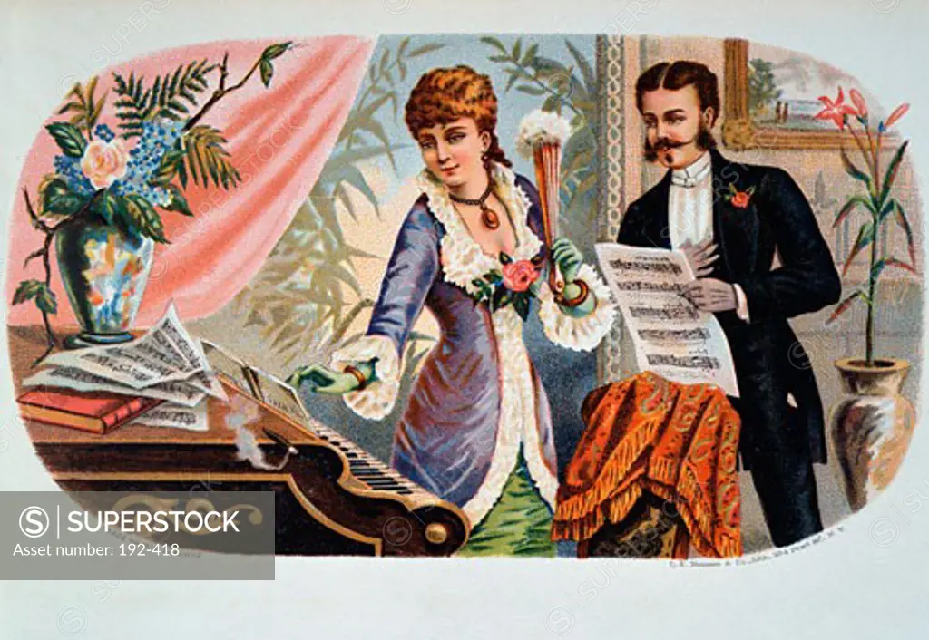 Couple at a Piano c. 1900 Nostalgia Cards 
