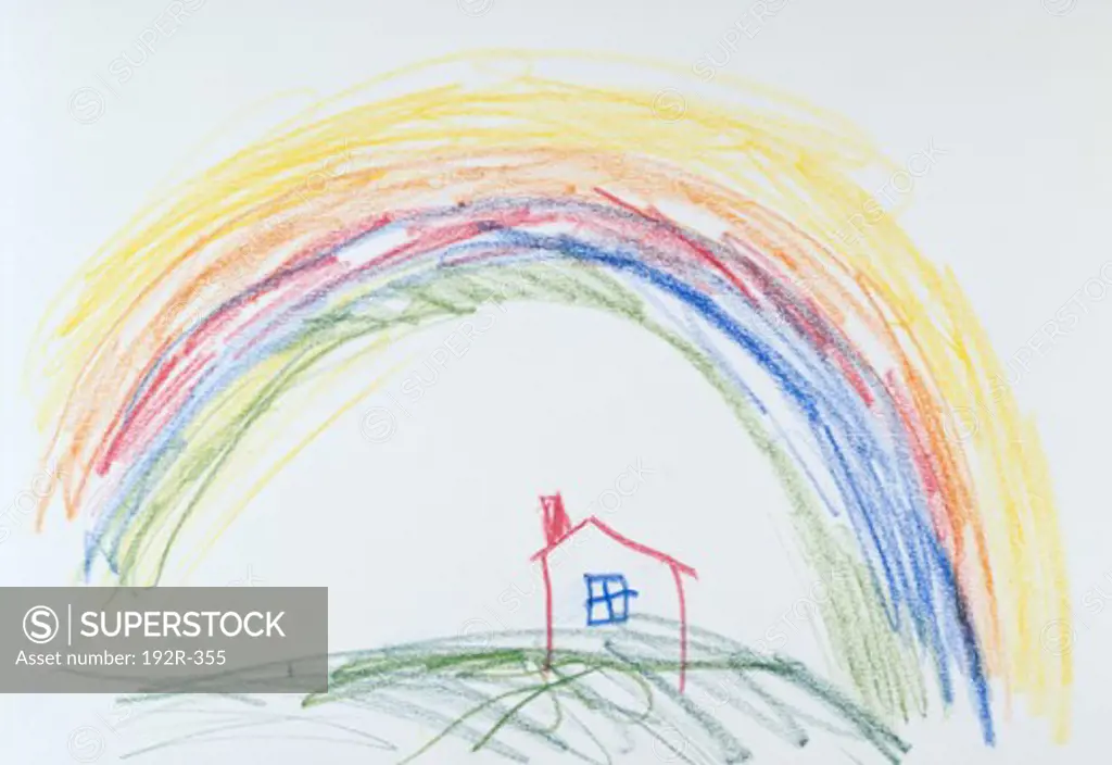 House And Rainbow Art For Children 