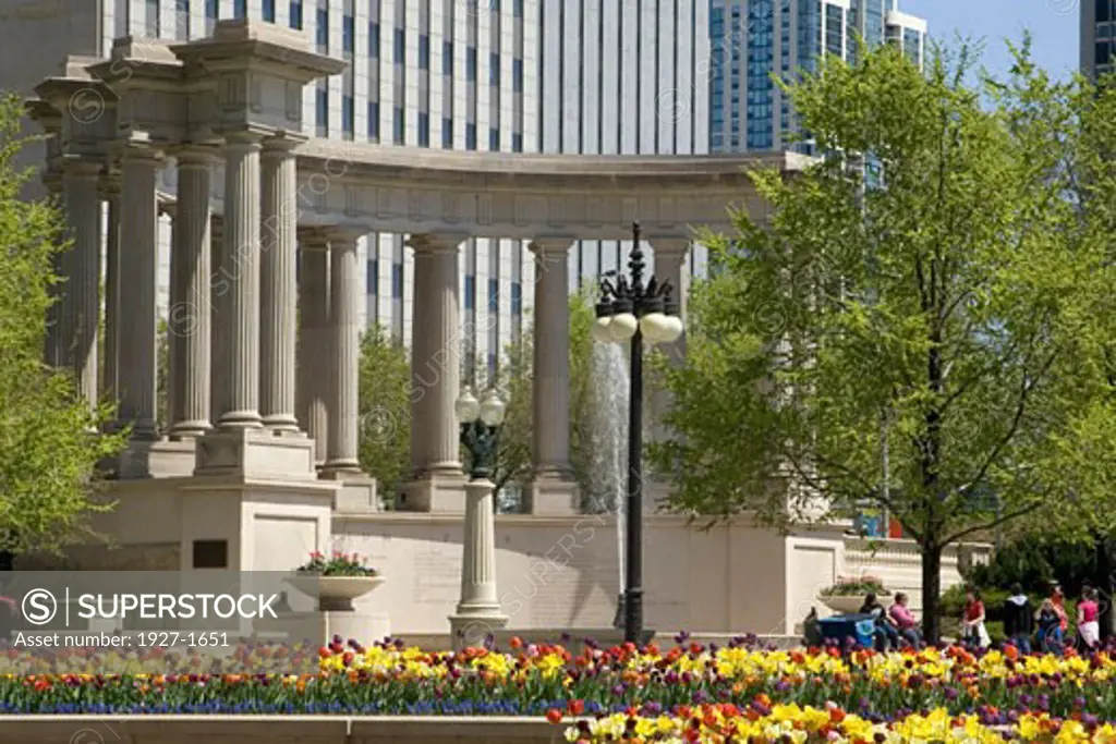 Millennium Monument in Millenium Park is a replica of the Peristyle that originally stood on the same sight as the orignal Chicago  Illinois