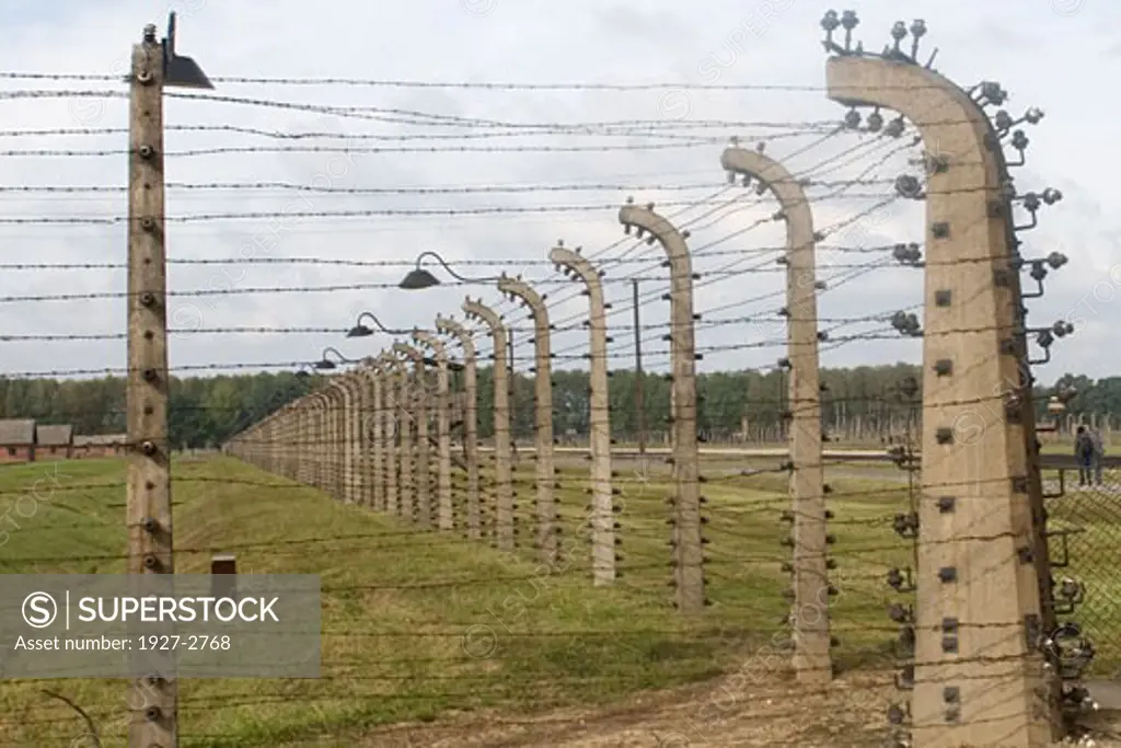 Perimeter electric fence at Birkenau Death Camp Auschwitz Poland