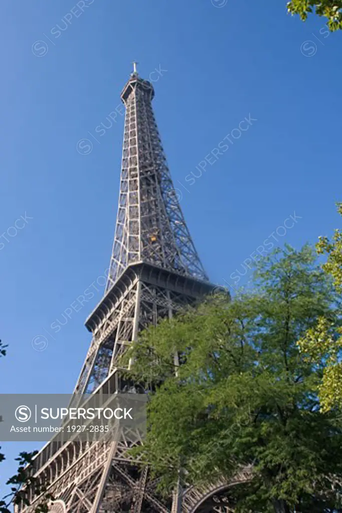 Elevator climbs to the top level of the Eiffel Tower Paris France