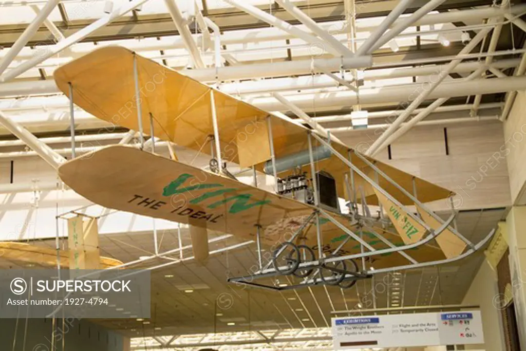 Wright Brothers Model EX Vin Fiz in the National Air and Space Museum on the Mall.Washington D.C.