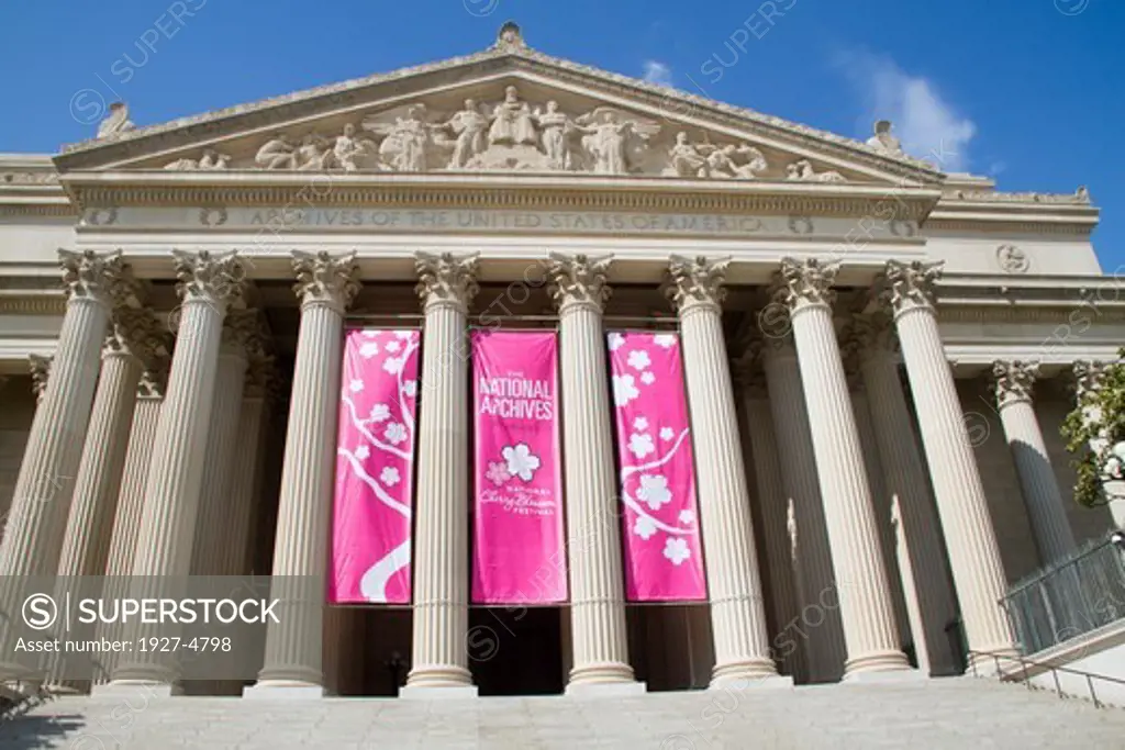The National Archives, home of the Constitution and the Declaration of Independence.The Mall,Washington D.C.